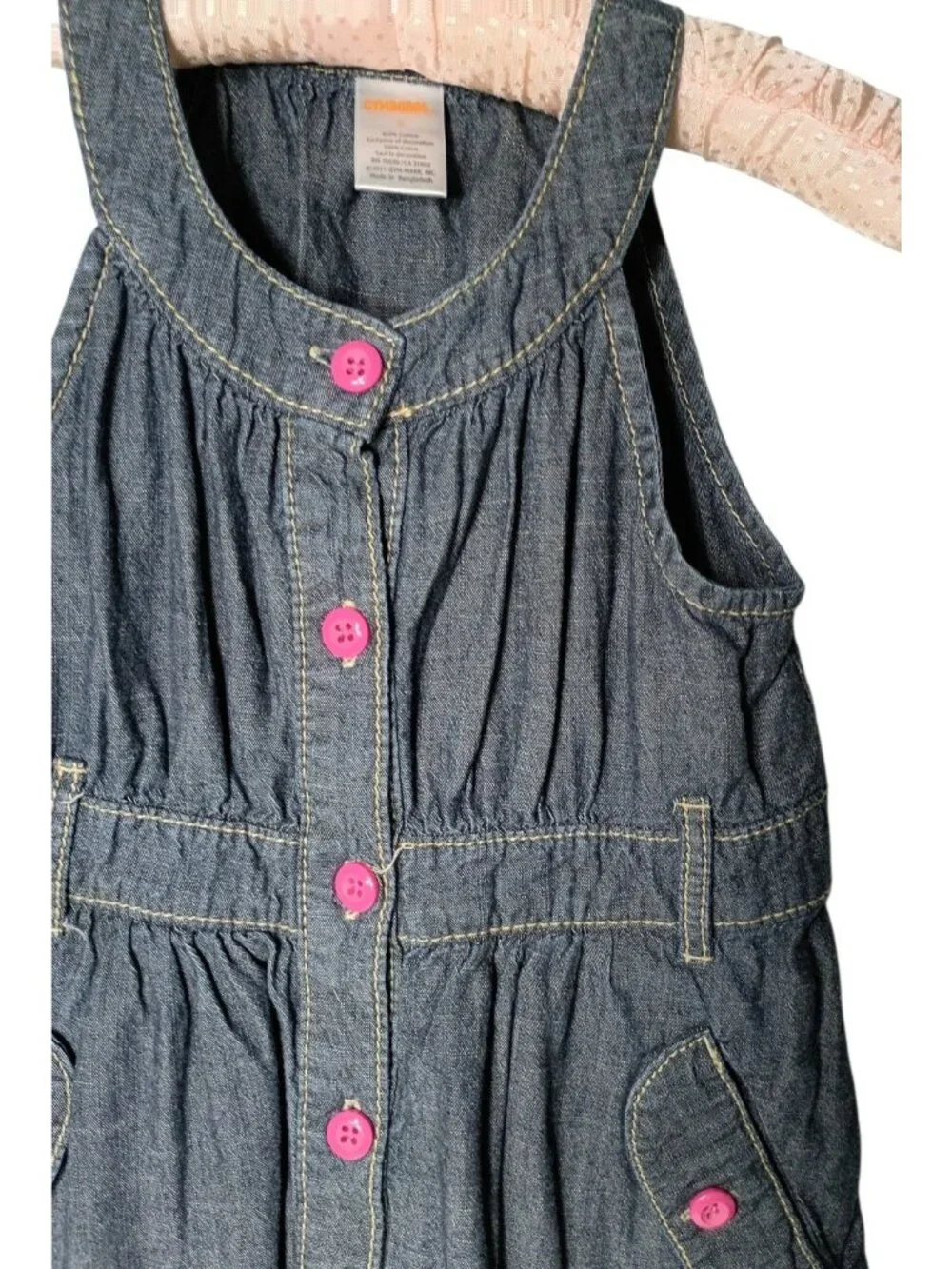Gymboree Embroidered Floral Chambray Denim Dress Girls 5 Pockets Tulips No Belt